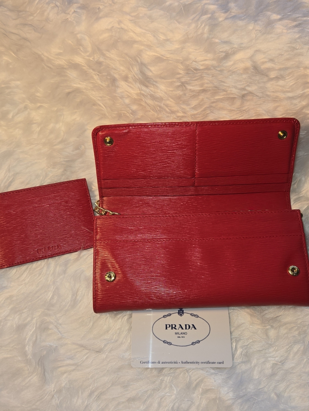Prada Red Saffiano Vitello Move Wallet Crossbody Bag Id Card Holder With Chain - Picture 14 of 16
